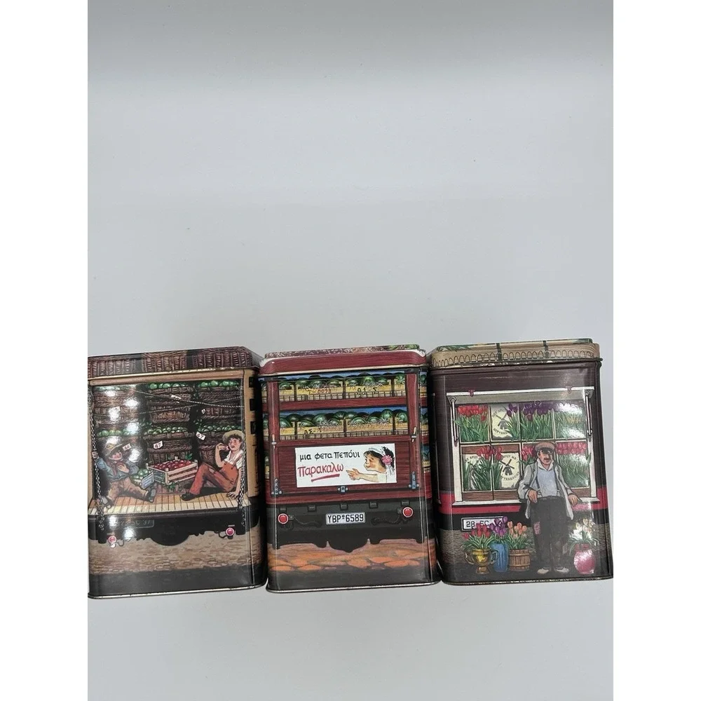 3 Vintage Tins European Market‎ Trucks Holland Tulips Greece France Decor